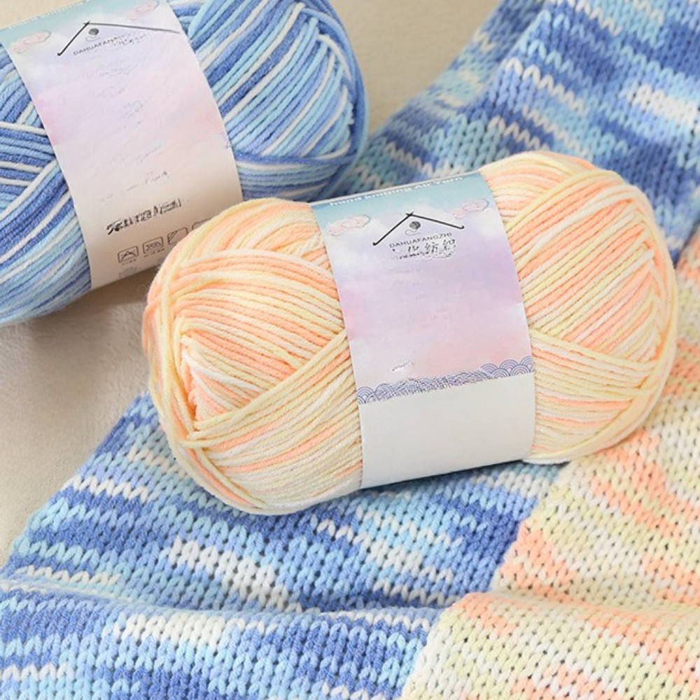 4-Ply Cotton Blend Yarn 50g · Rainbow Gradient Knitting