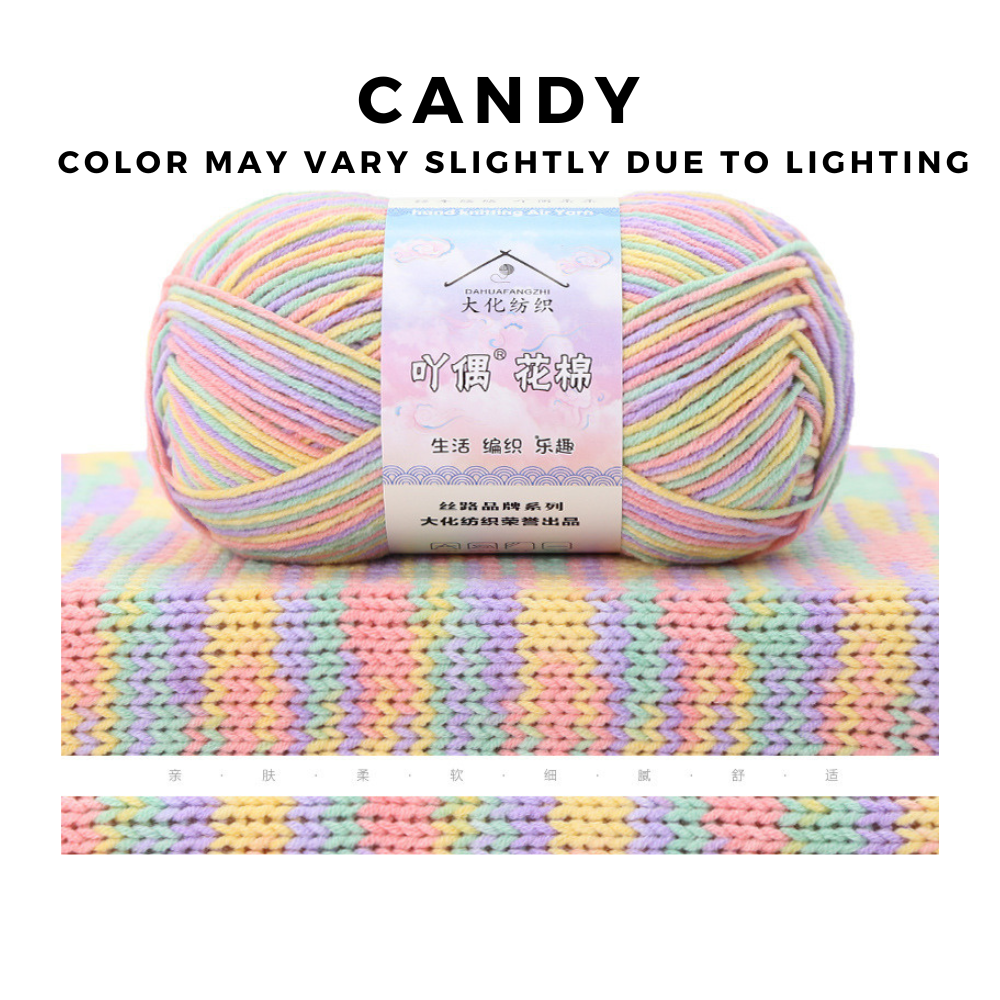 4-Ply Cotton Blend Yarn 50g · Rainbow Gradient Knitting