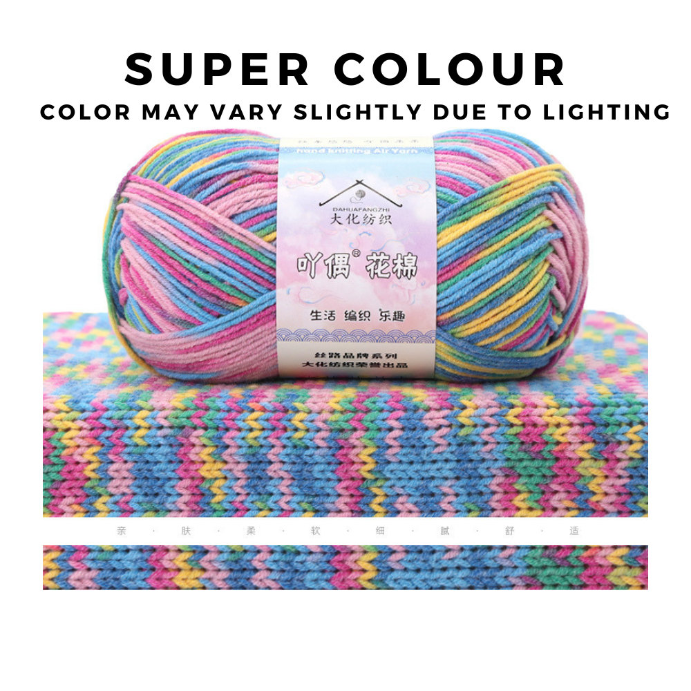 4-Ply Cotton Blend Yarn 50g · Rainbow Gradient Knitting