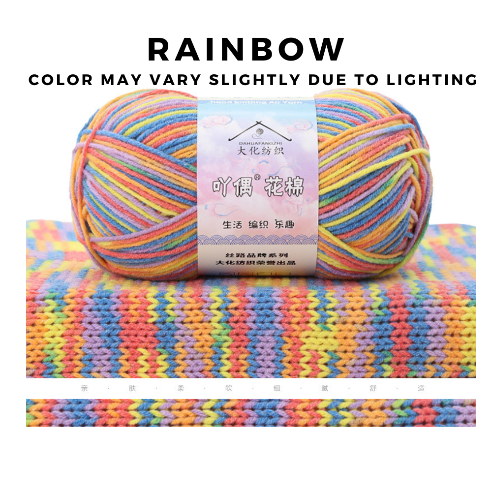 4-Ply Cotton Blend Yarn 50g · Rainbow Gradient Knitting